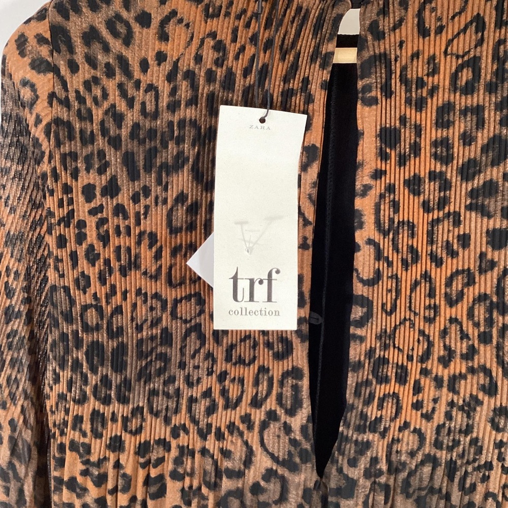 Zara NWT Brown Leopard Print Plisse Style Mesh Layered Top Size XS - Picture 2 of 3